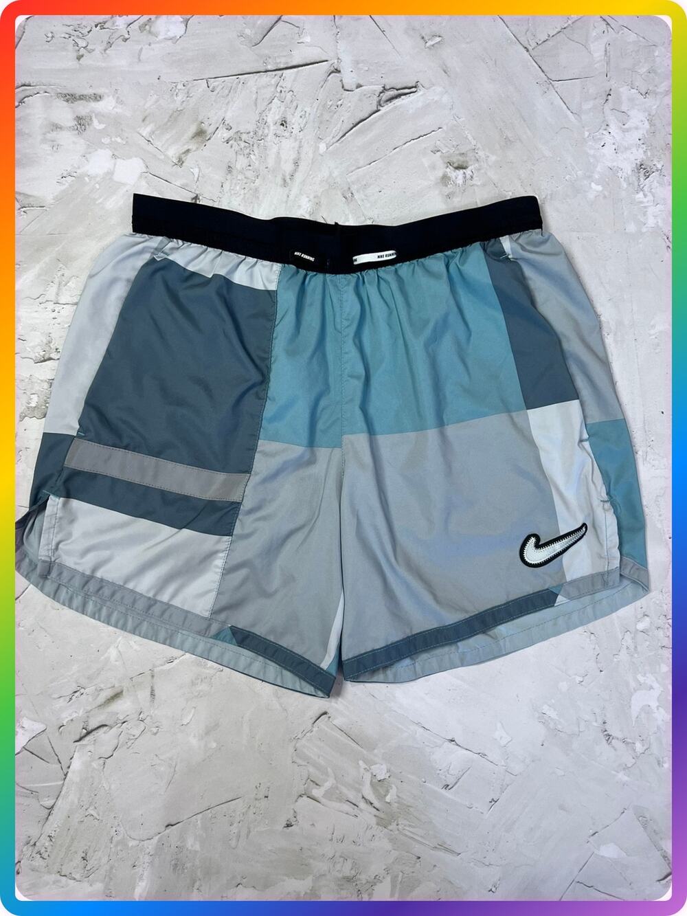 Nike Flex Stride Wild Run 5" Patchwork Running Shorts Blue Gray Dri-FIT Limited